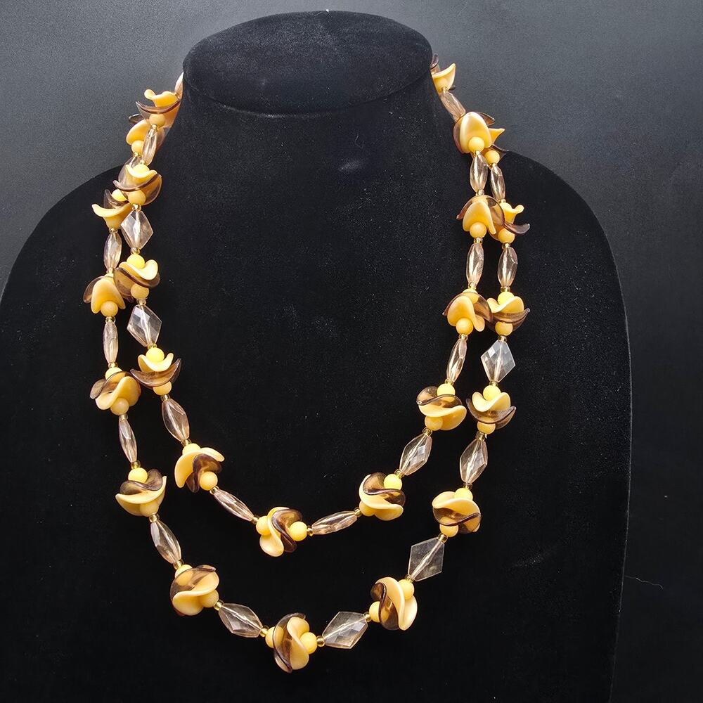 West Germany Beige Plastic Beaded Necklace Vintage Costume Jewelry